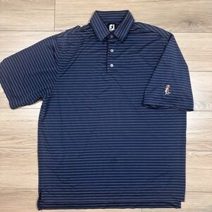 FootJoy Golf Polo Shirt Size L Striped Navy Blue Embroidered Golfer Logo Mens